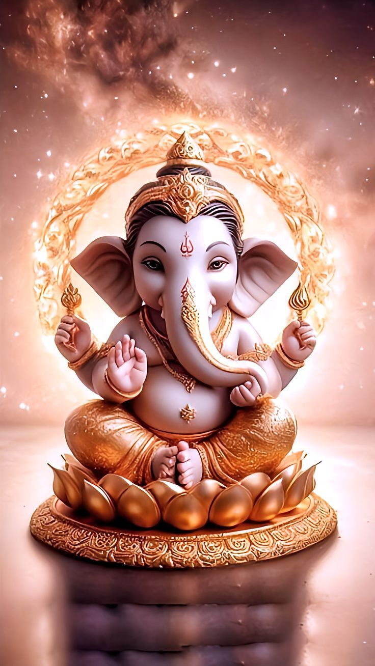 Golden Ganesha seated on a lotus