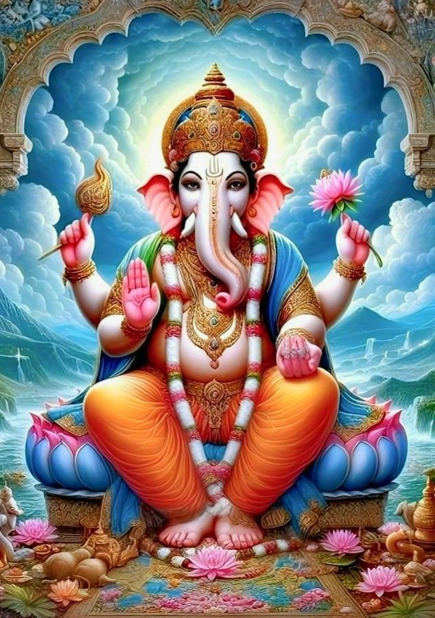 Lord Ganesha seated on lotus flower