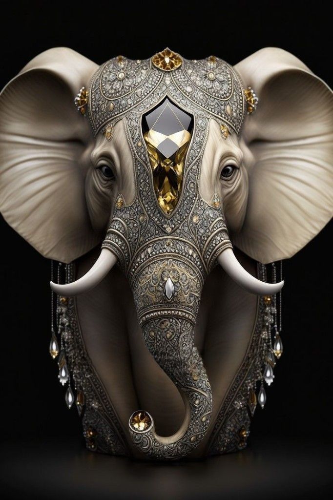 Ornate Ganesha head with jewels.