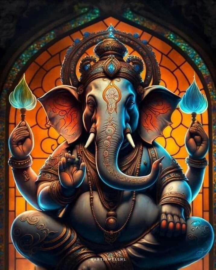 Lord Ganesha portrait, vibrant and divine.