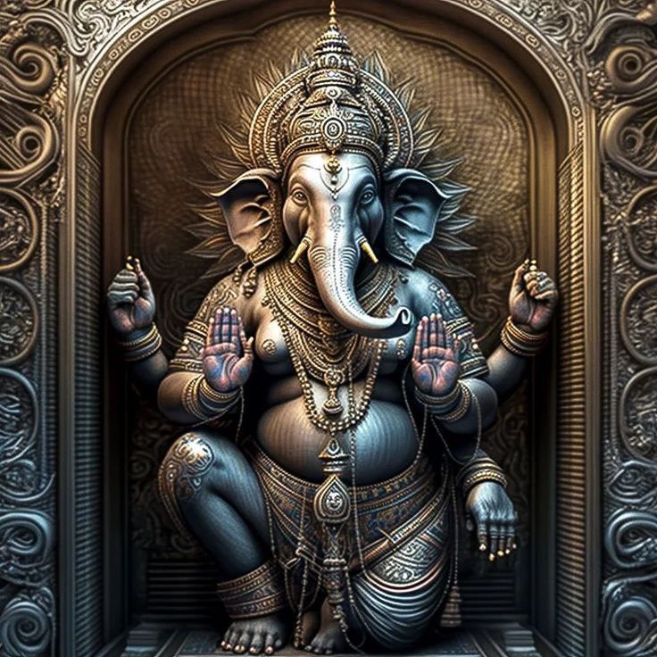 Lord Ganesha in golden ornate frame