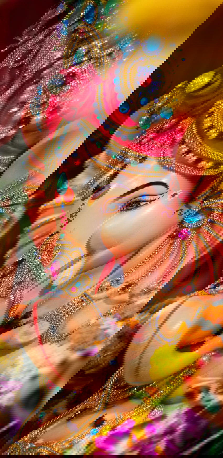 Close-up of beautifully decorated Ganesha idol