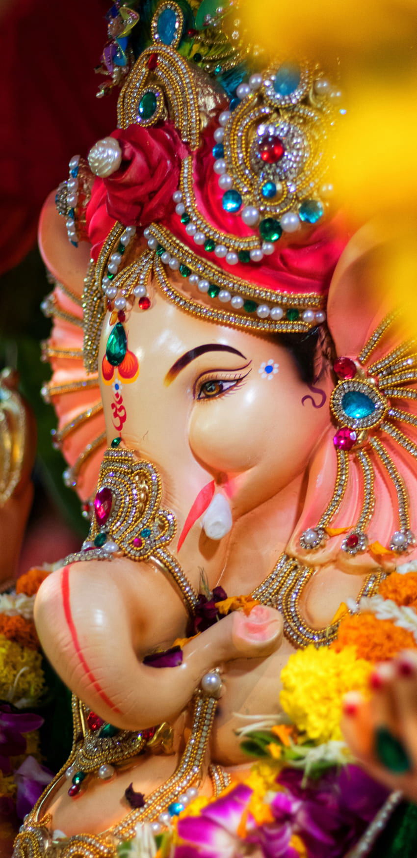 Close-up of beautifully decorated Ganesha idol