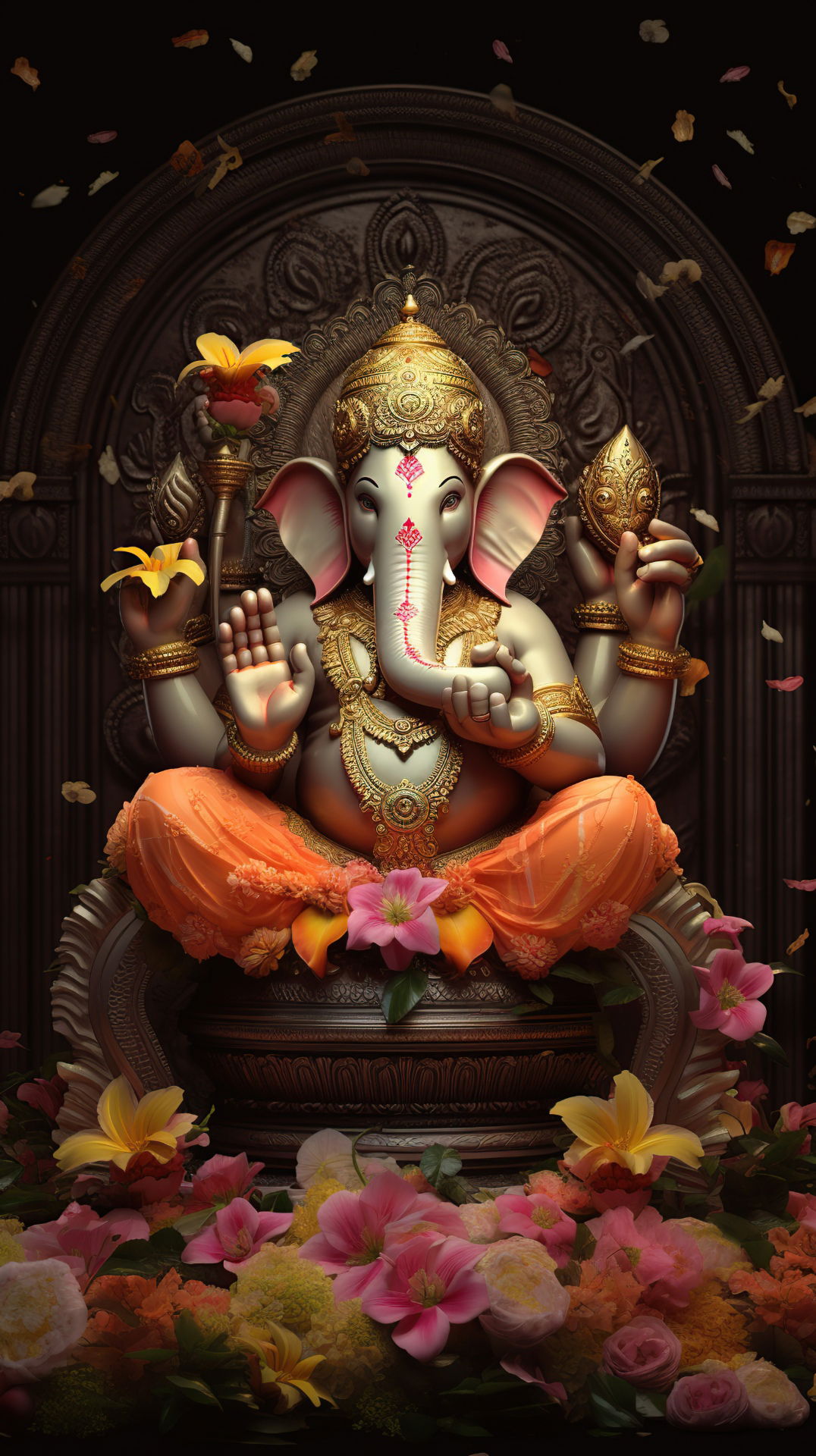 Lord Ganesha amidst blooming flowers