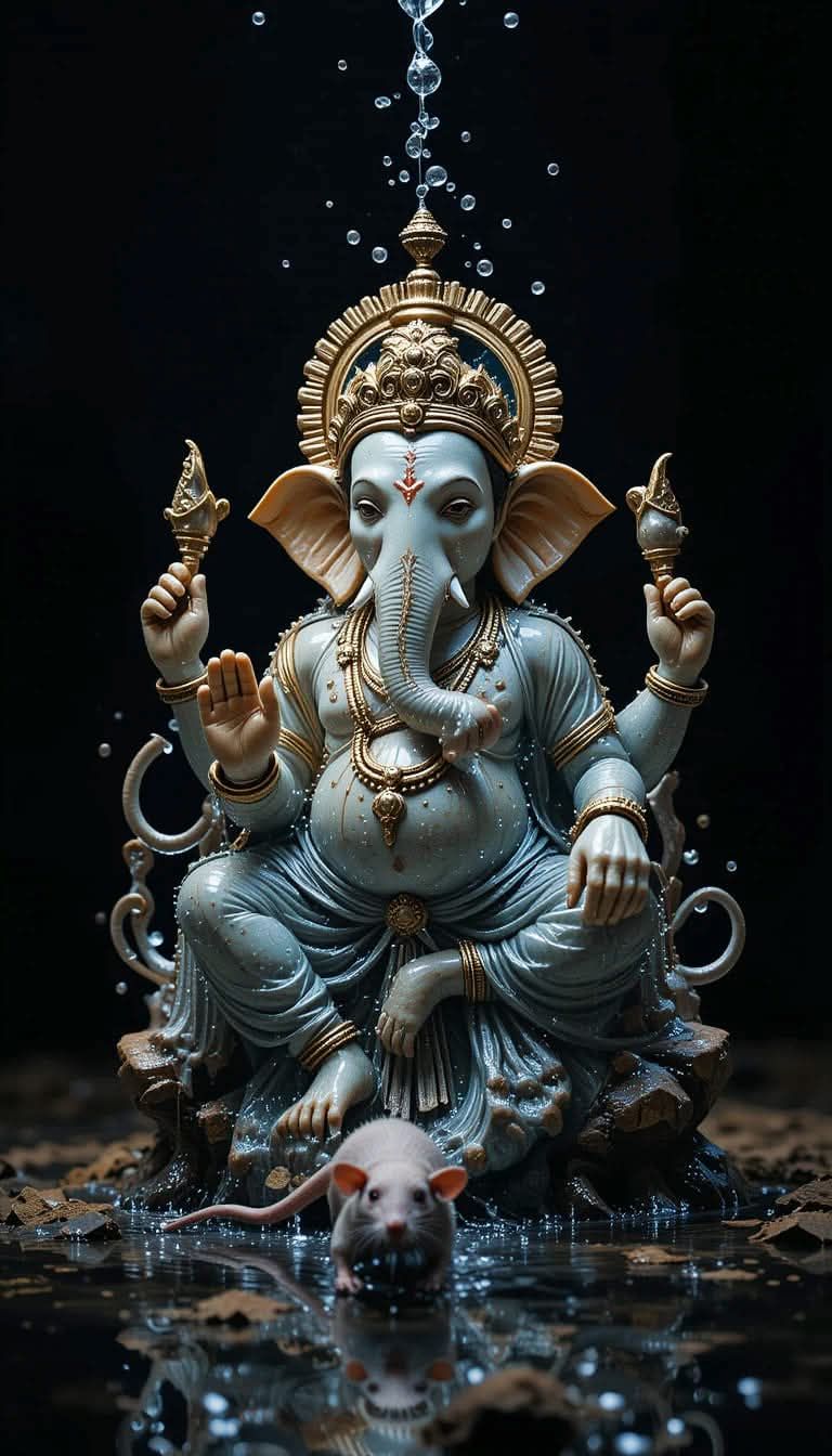 Ganesha showered in divine water droplets