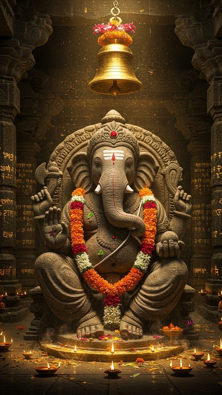 Ganesha statue in a temple setting