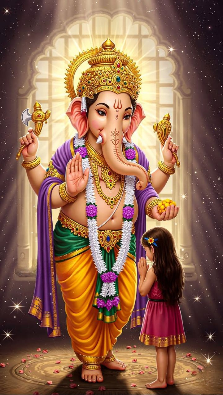 Lord Ganesha with a young devotee.