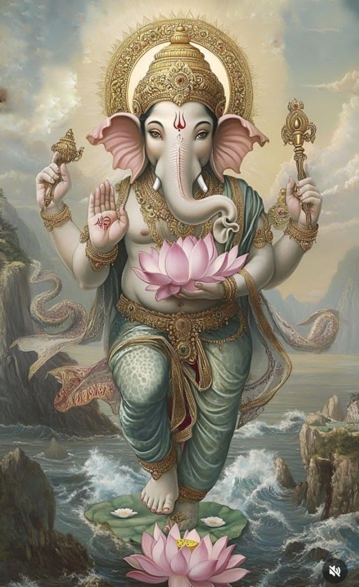 Lord Ganesha with lotus and blessings