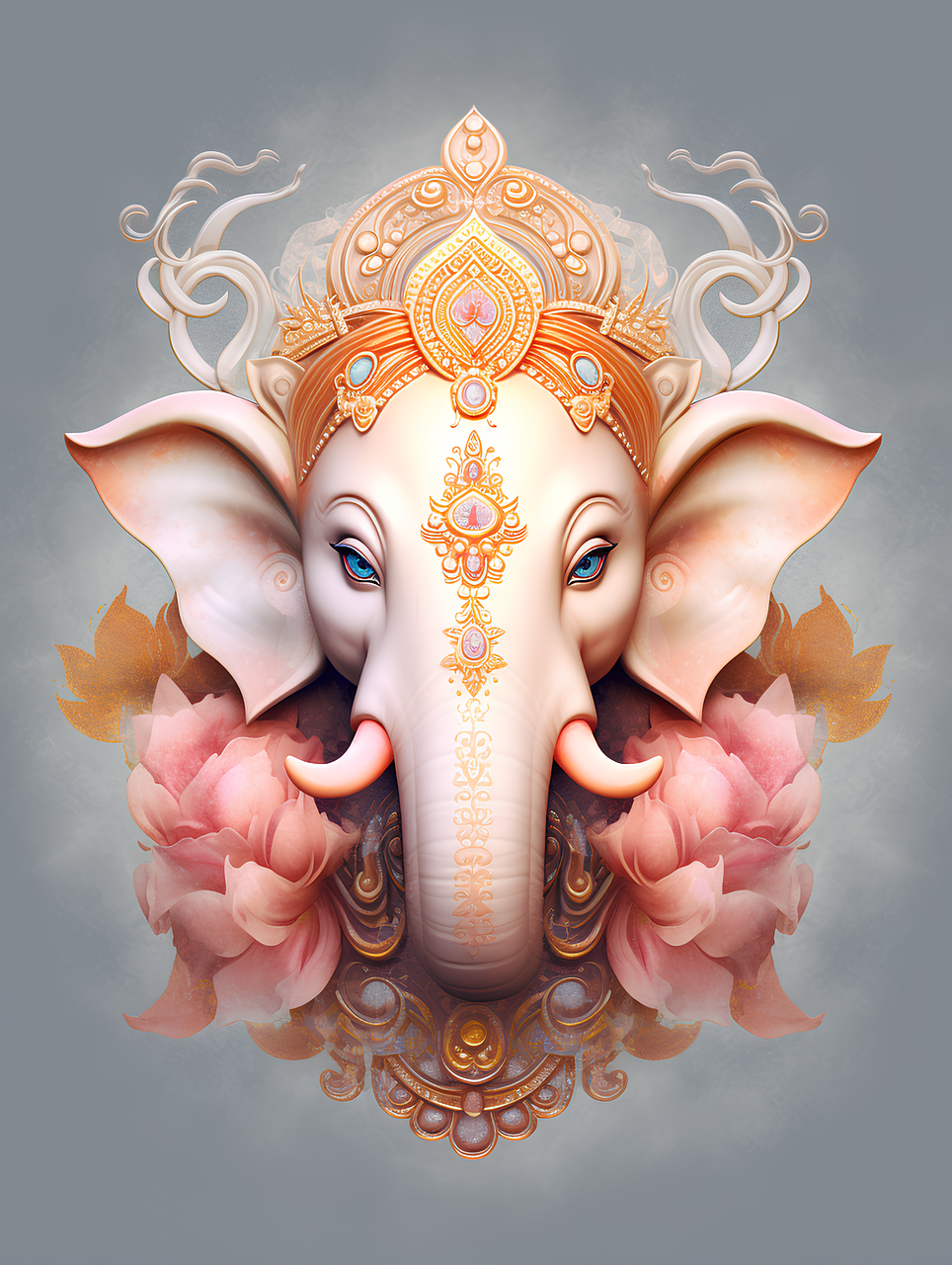 Divine Ganesha portrait with floral details