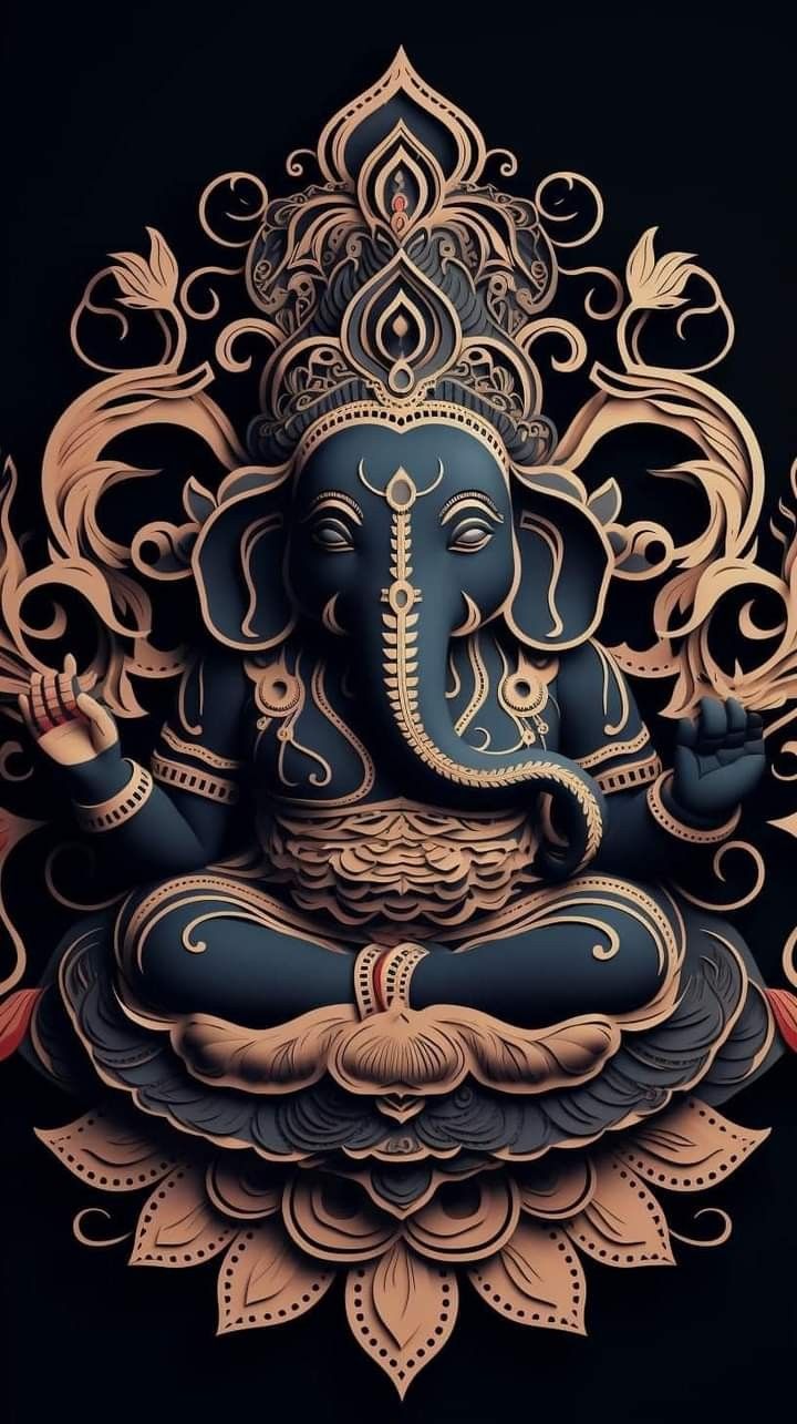 Lord Ganesha on a lotus flower.