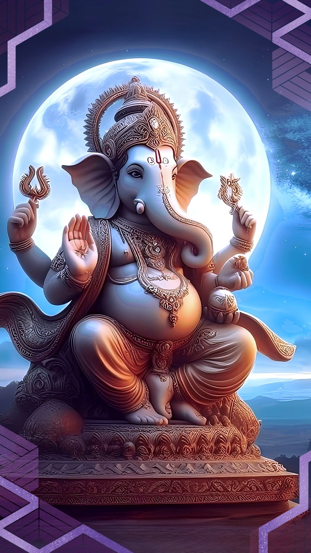 Lord Ganesha illuminated by the moon