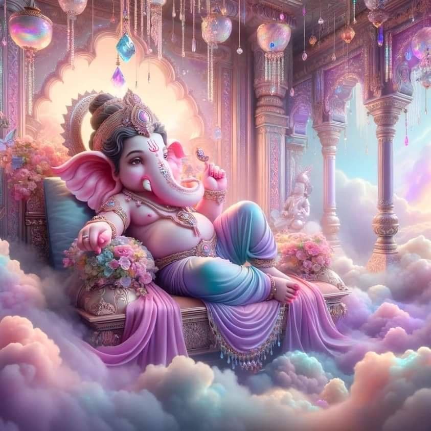 Lord Ganesha on a celestial throne