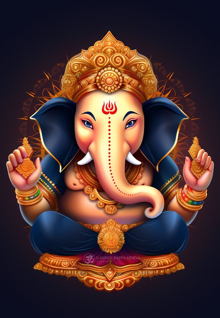Divine Ganesha with modaks and crown.
