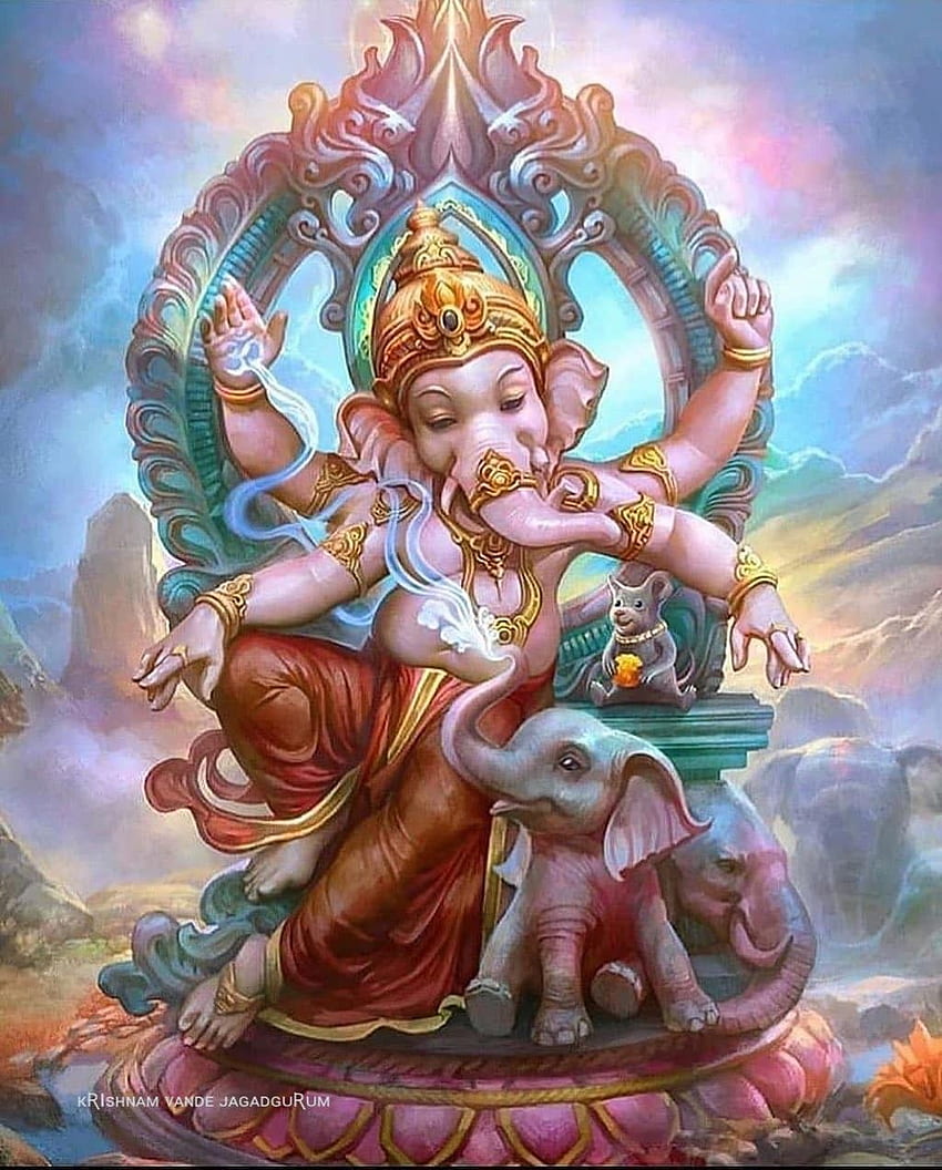 Lord Ganesha with modak and mouse