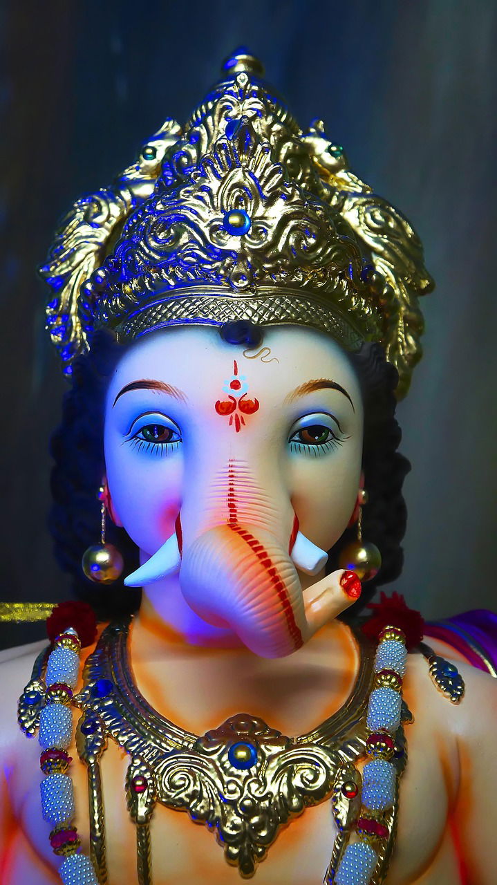 Close-up of Ganesha with jeweled crown