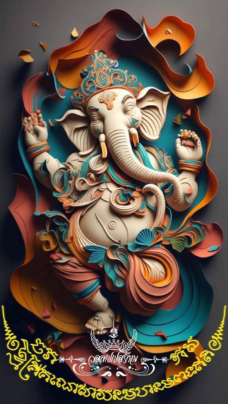 Ganesha amidst vibrant floral patterns