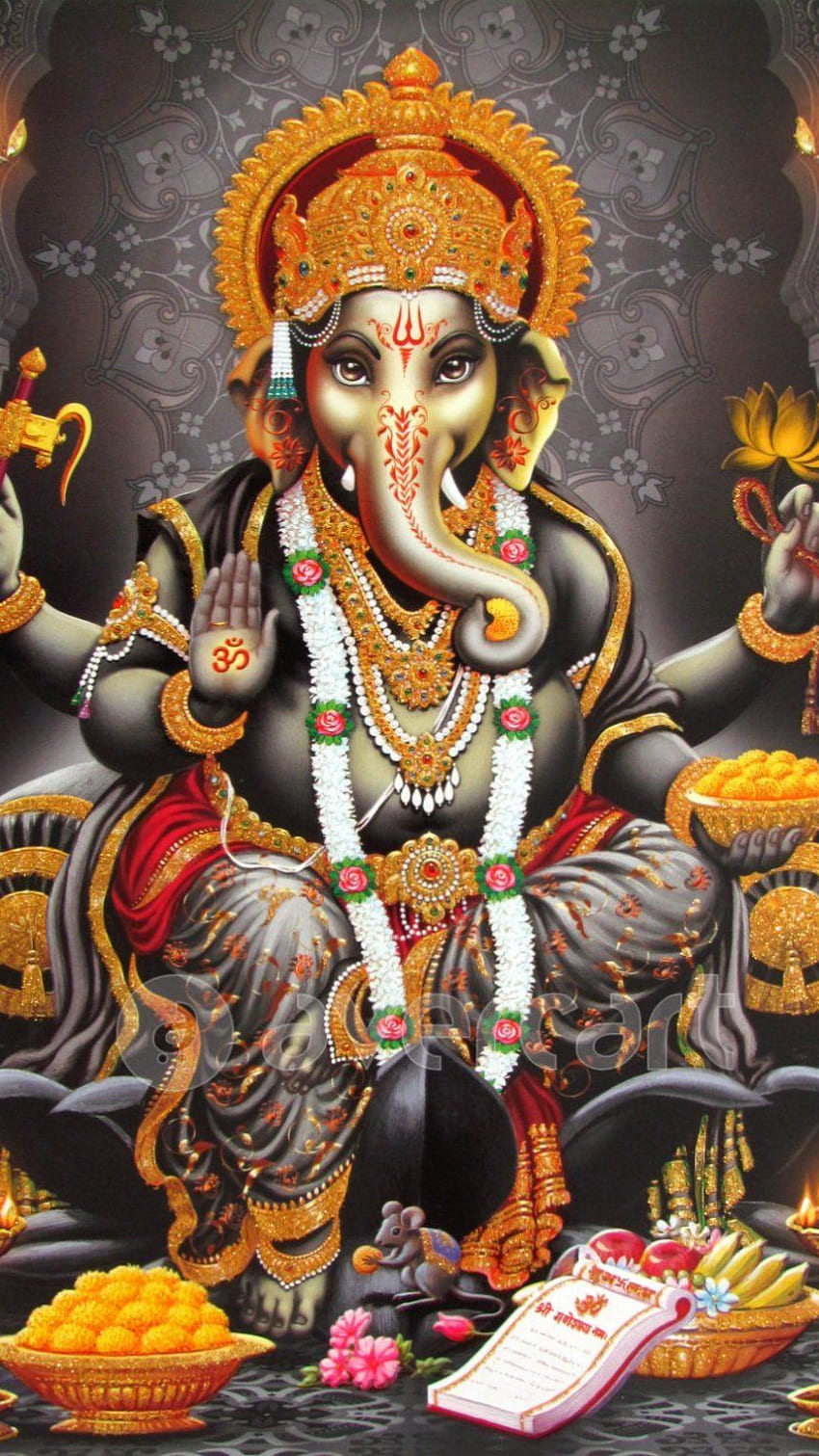 Lord Ganesha with modak and lotus