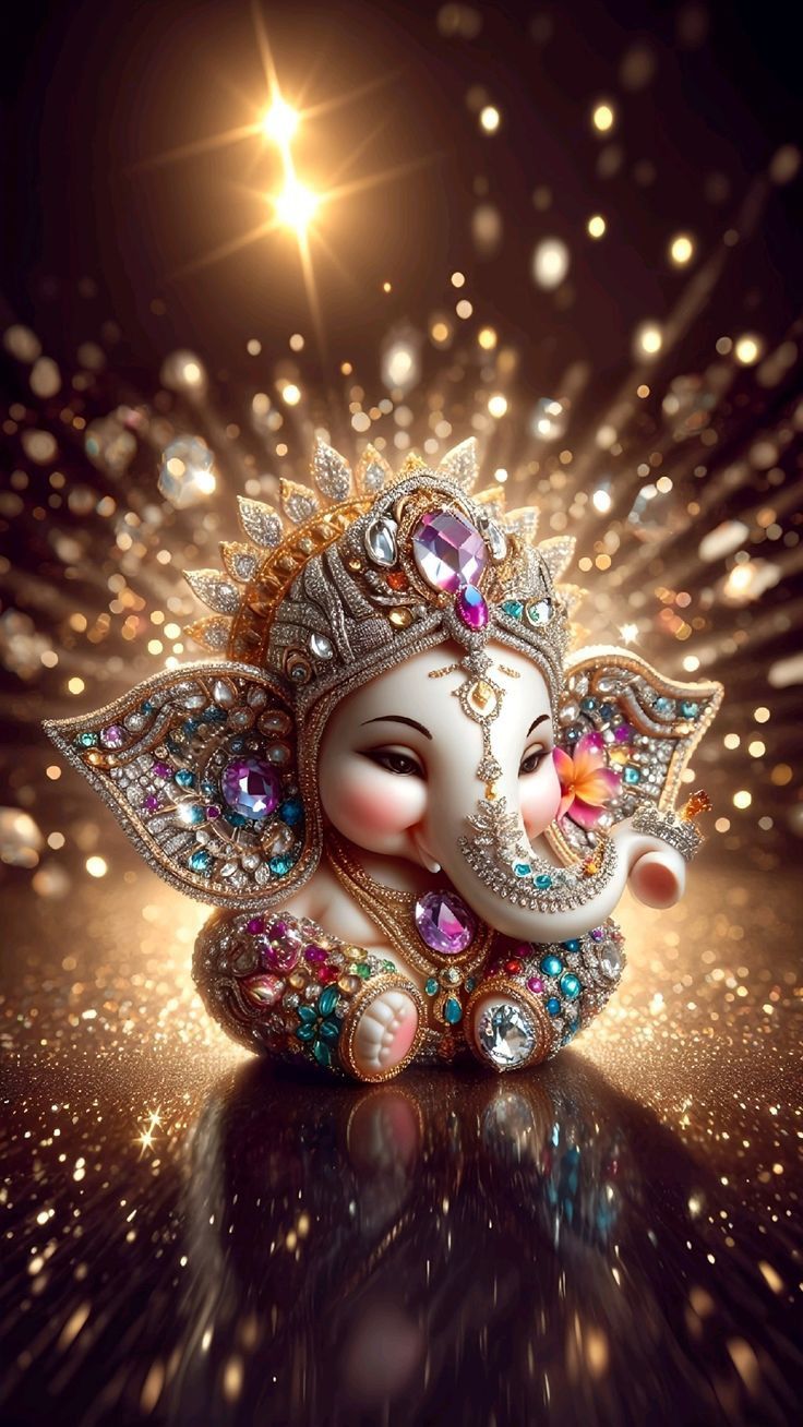 Ganesha with jeweled crown, divine image.