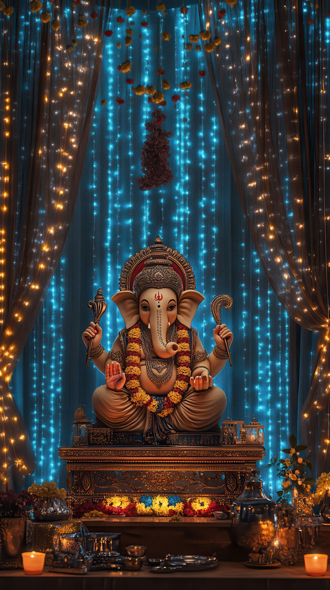 Lord Ganesha amidst festive decorations