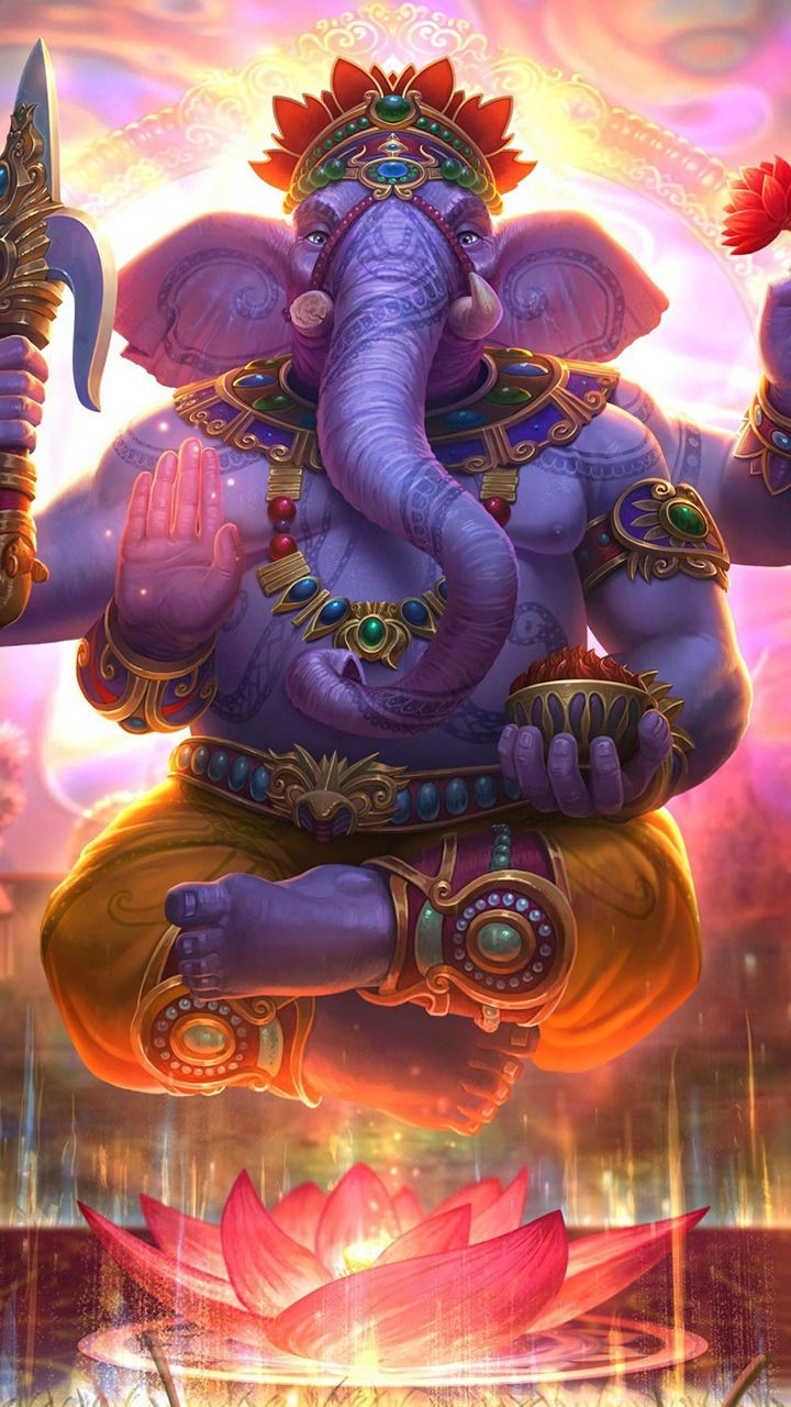 Lord Ganesha seated on a lotus