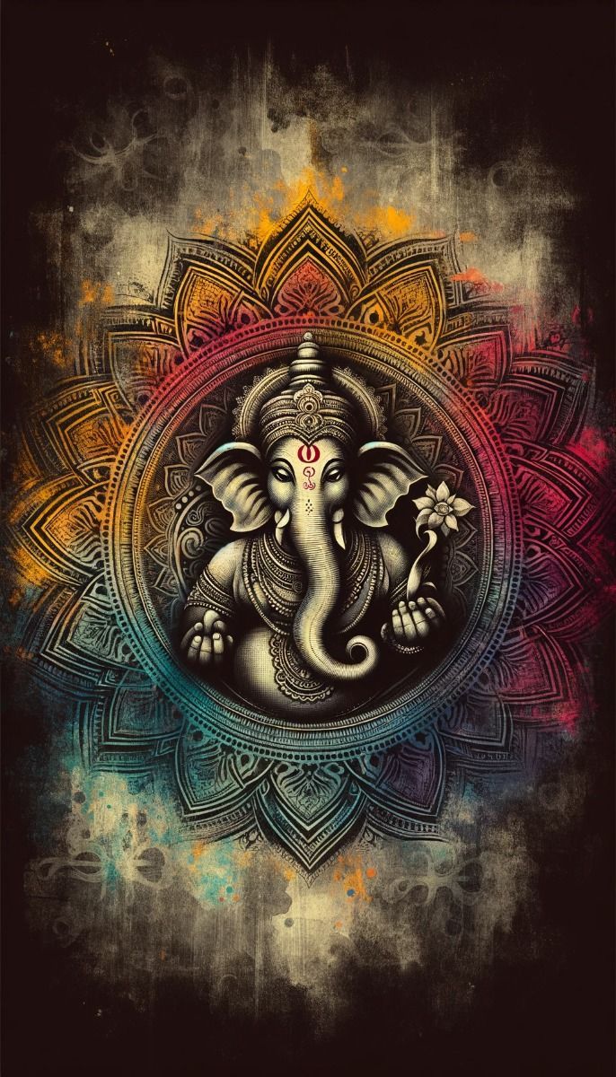 Lord Ganesha within a vibrant mandala