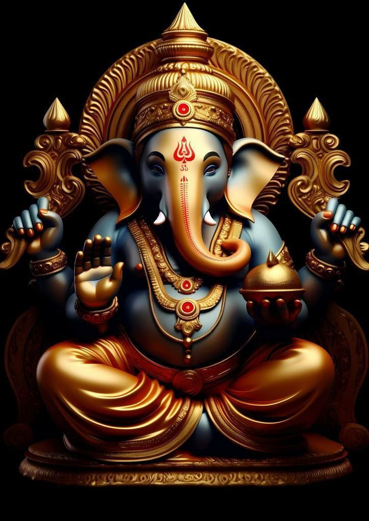 Golden Ganesha with intricate details.
