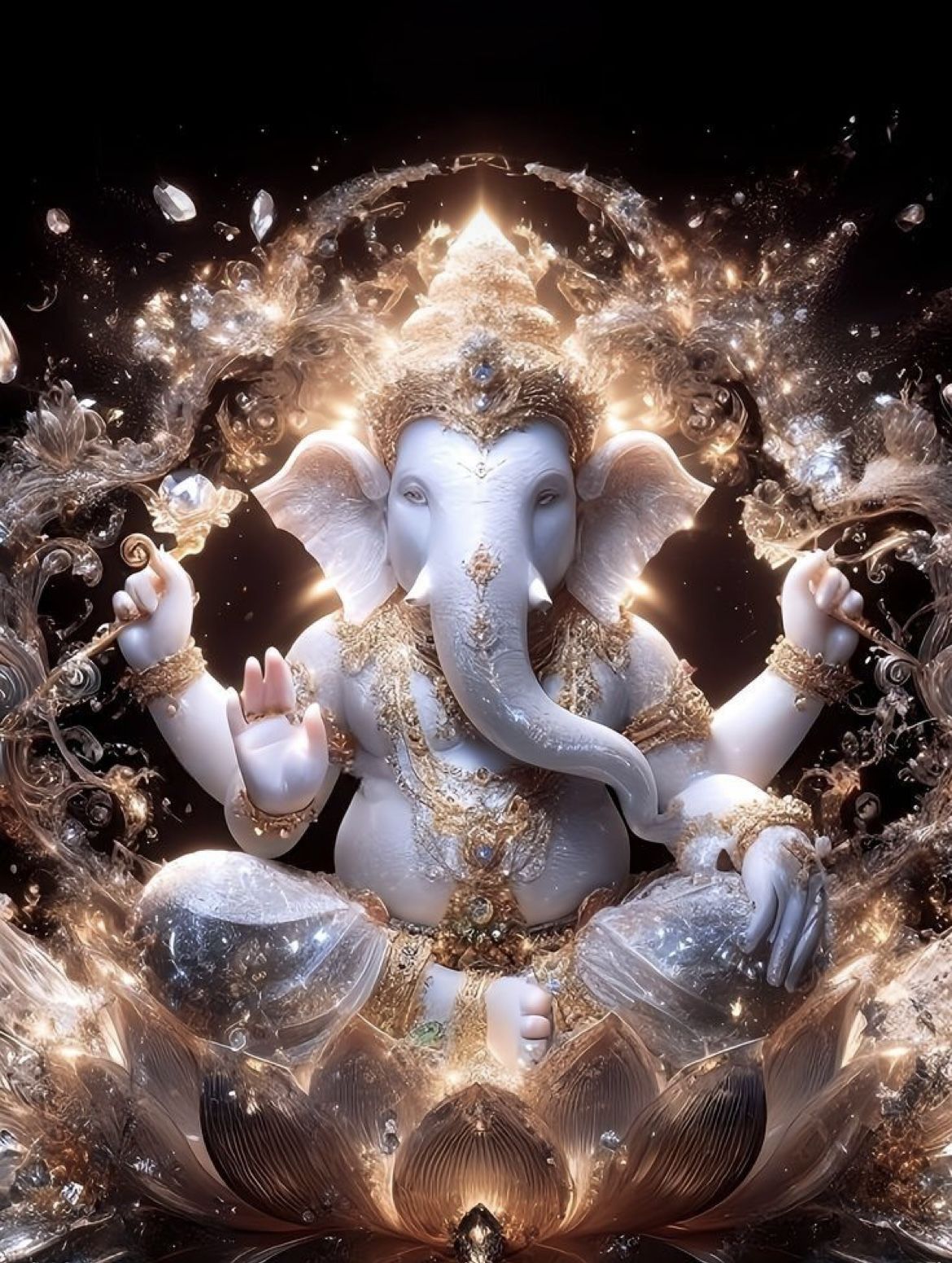 Ganesha amidst golden floral light