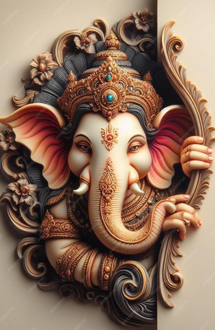 Ornate Ganesha face with floral details