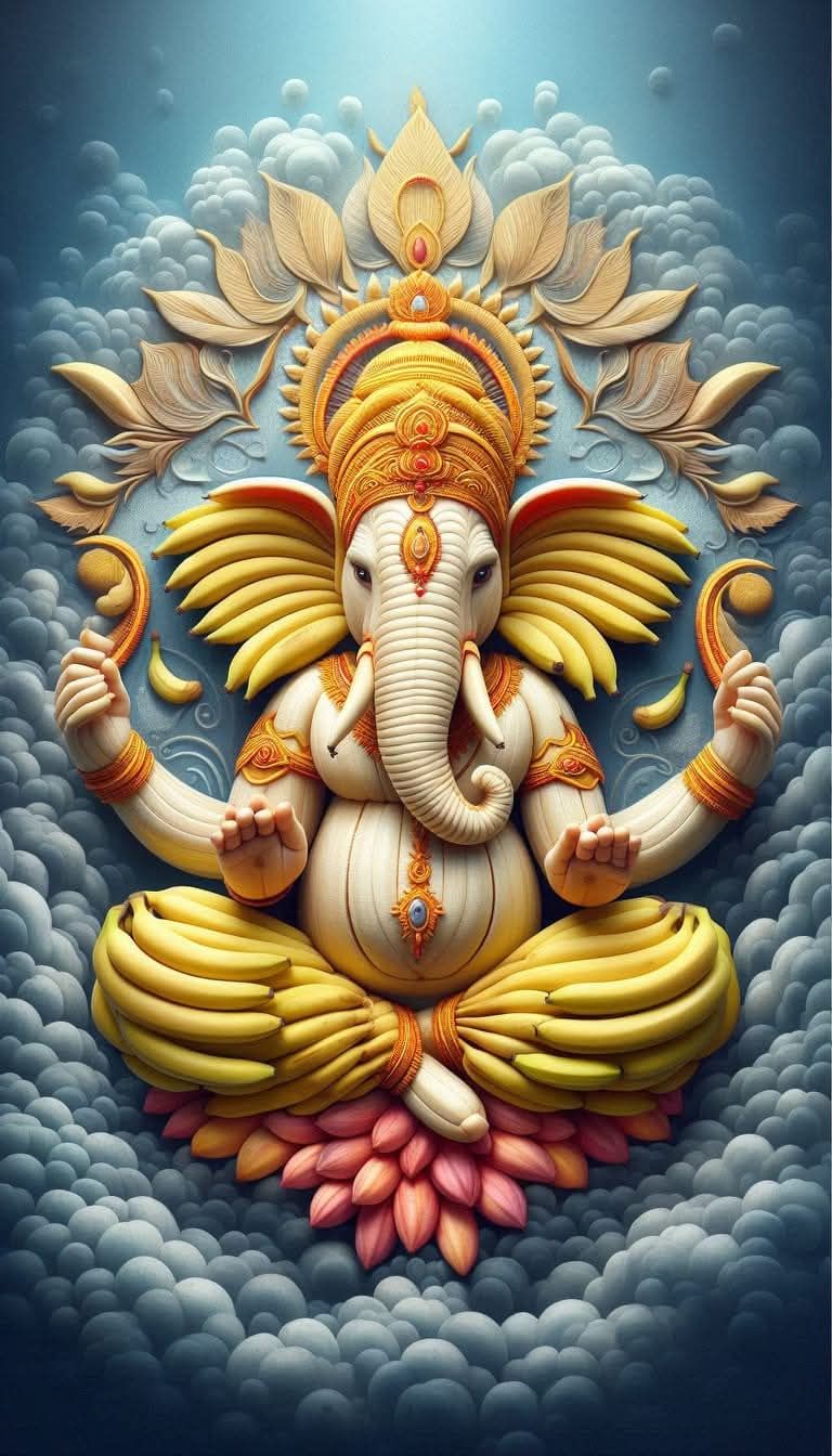 Lord Ganesha seated on a lotus.
