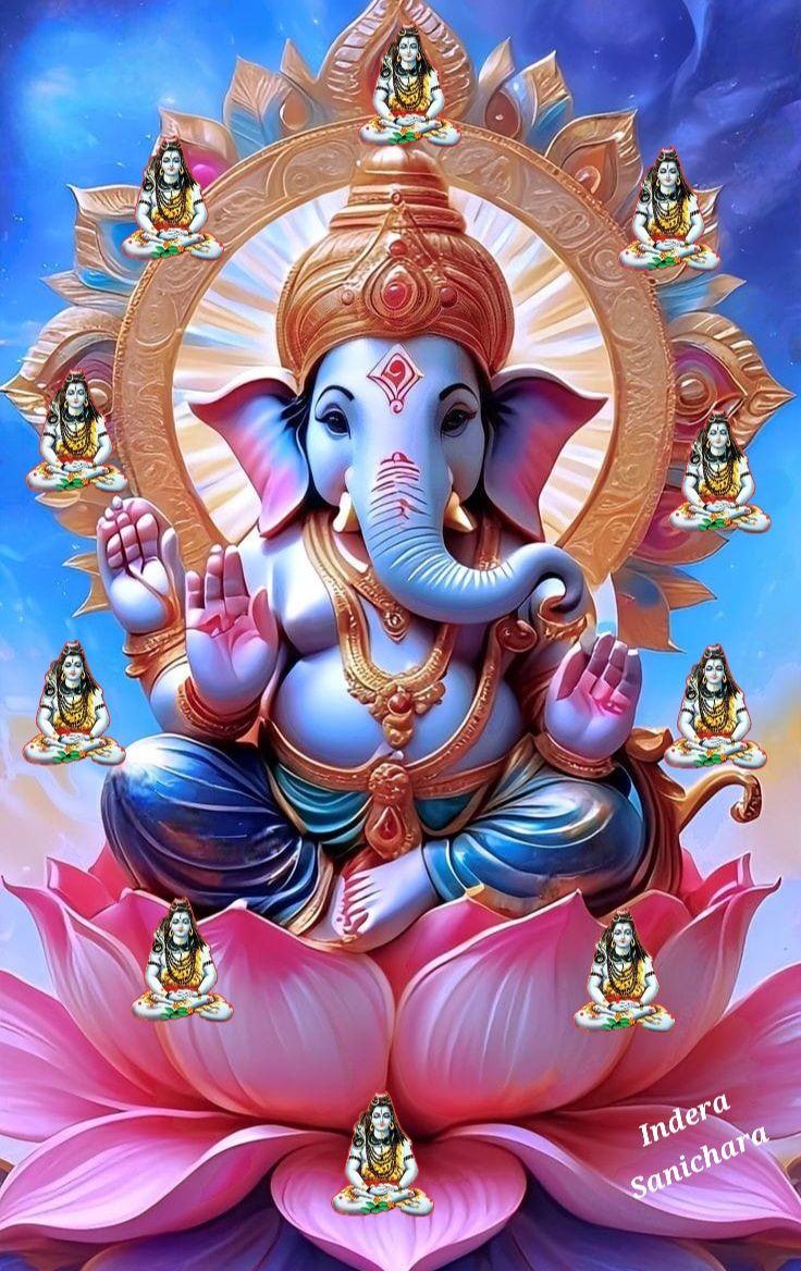 Ganesha surrounded by Shiva on lotus