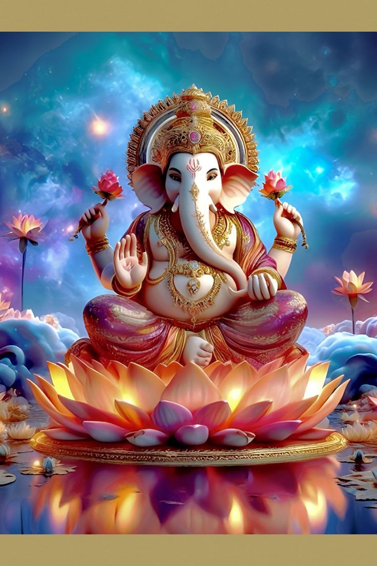 Lord Ganesha seated on a lotus