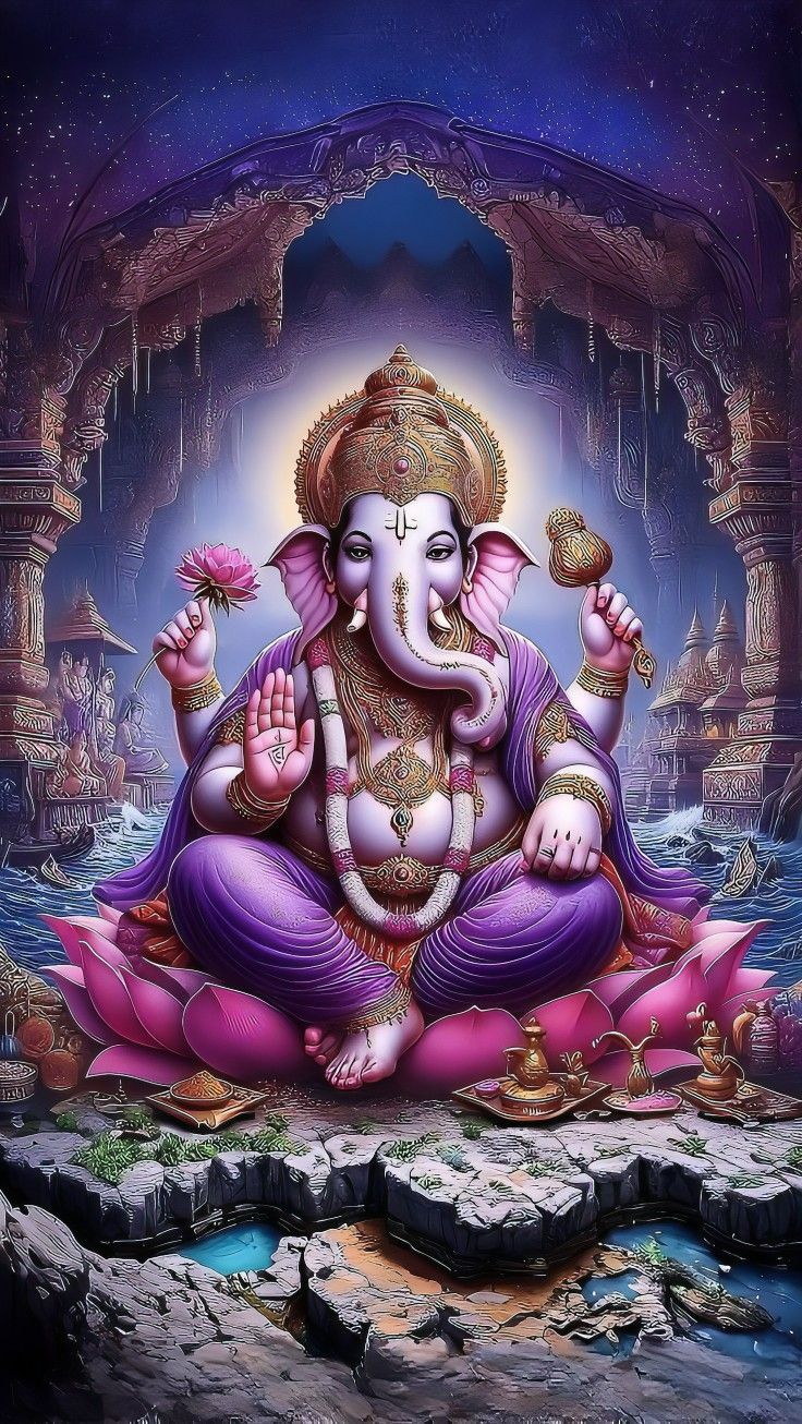 Lord Ganesha on a lotus flower