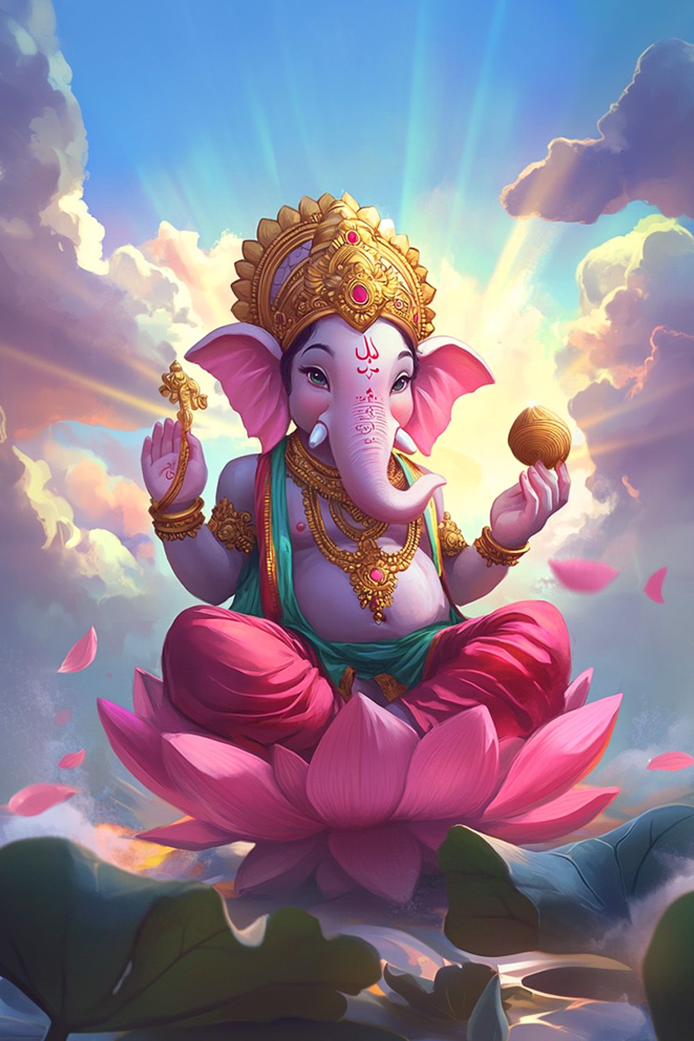 Ganesha seated on a lotus flower