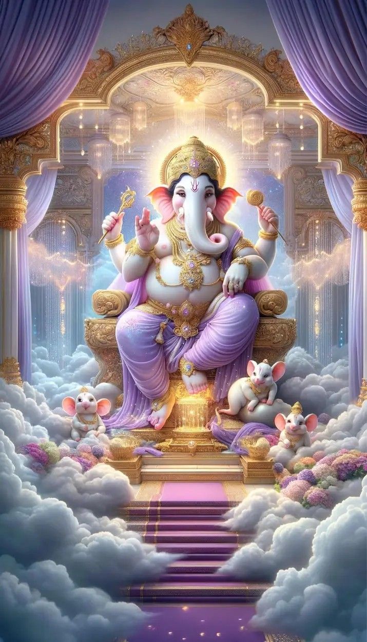 Lord Ganesha on a golden throne