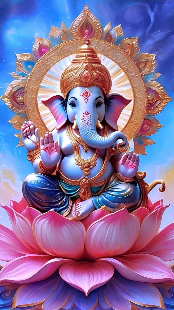 Lord Ganesha seated on a lotus