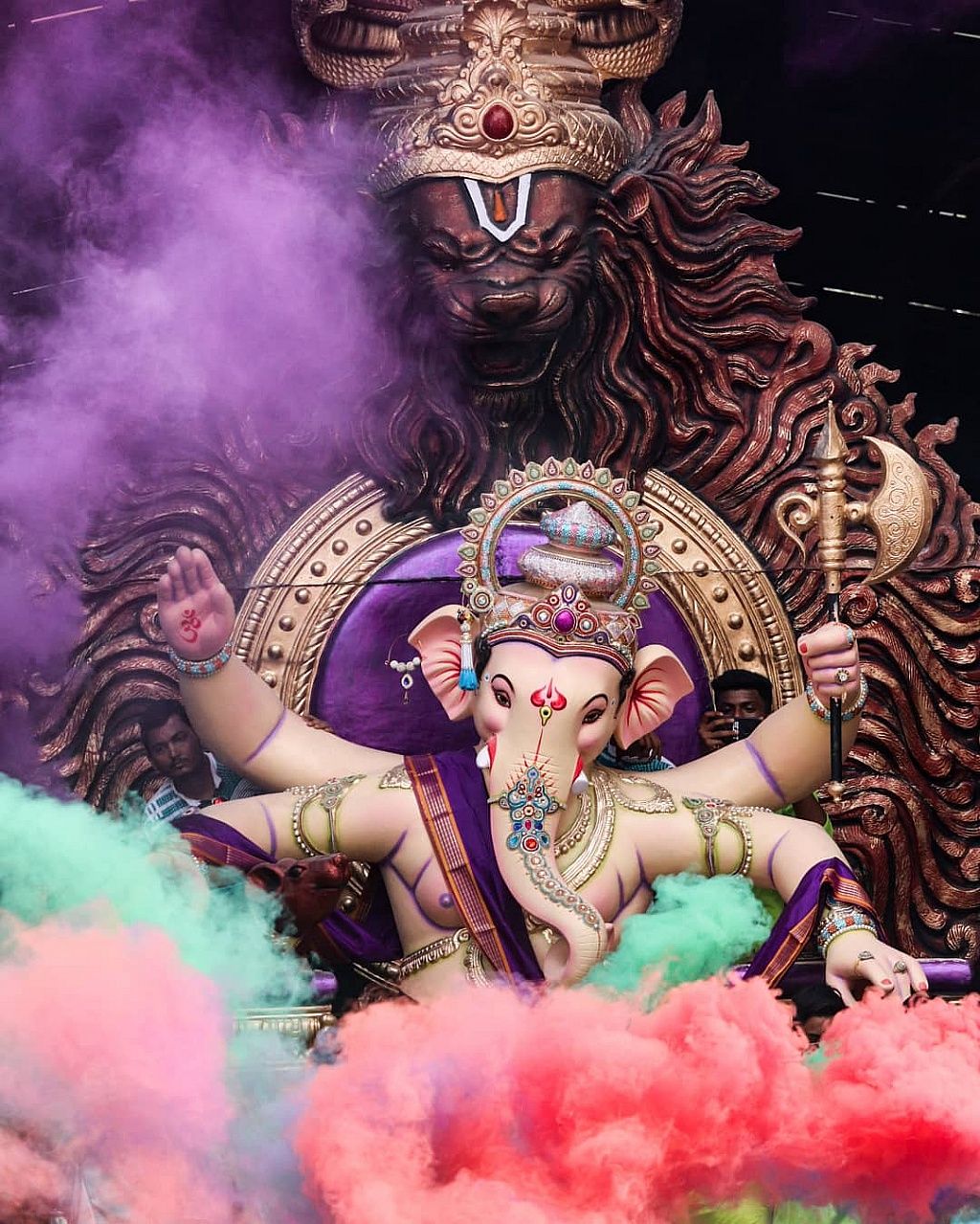 Ganesha with colorful smoke background