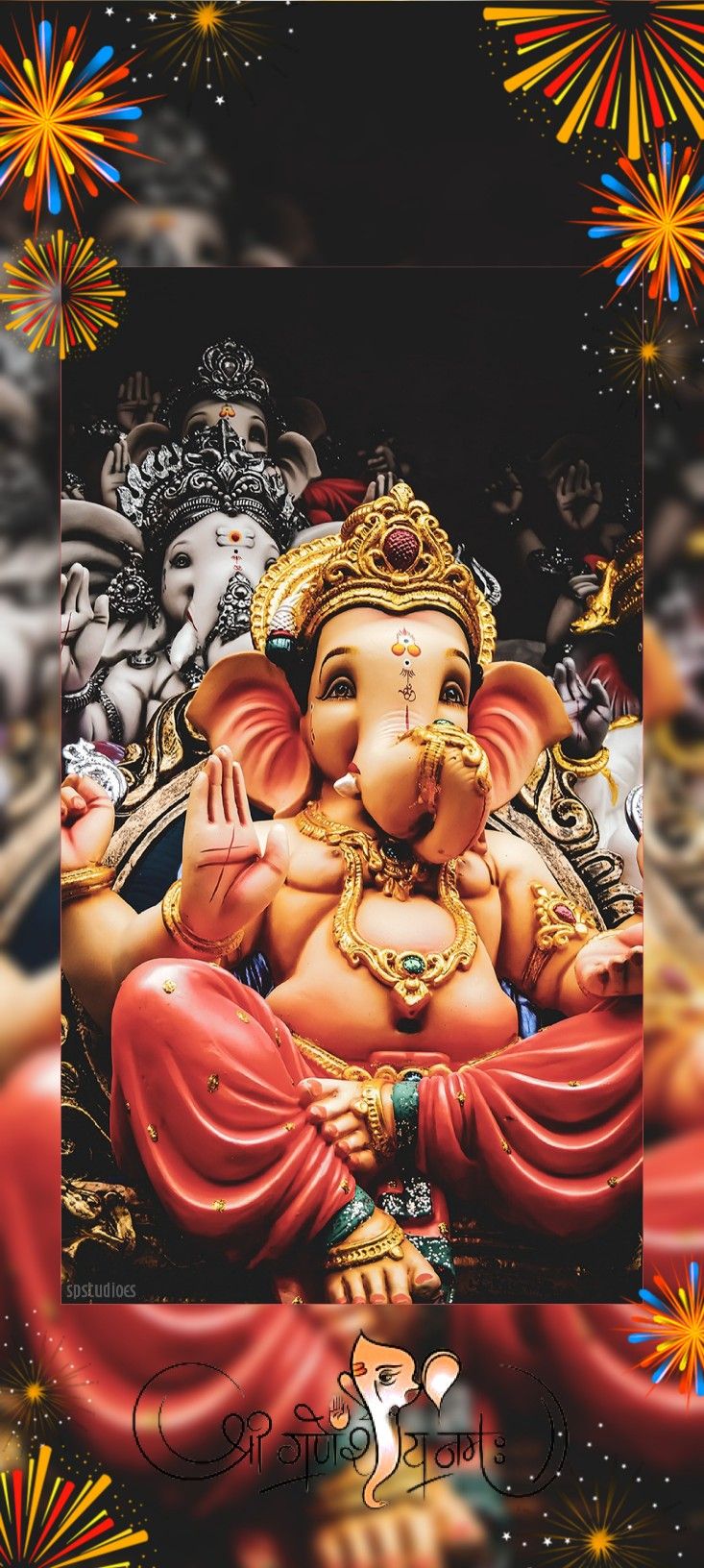 Lord Ganesha with fireworks, divine presence