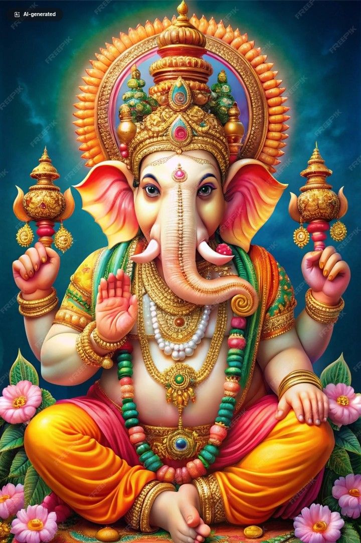 Lord Ganesha blessing with raised hand