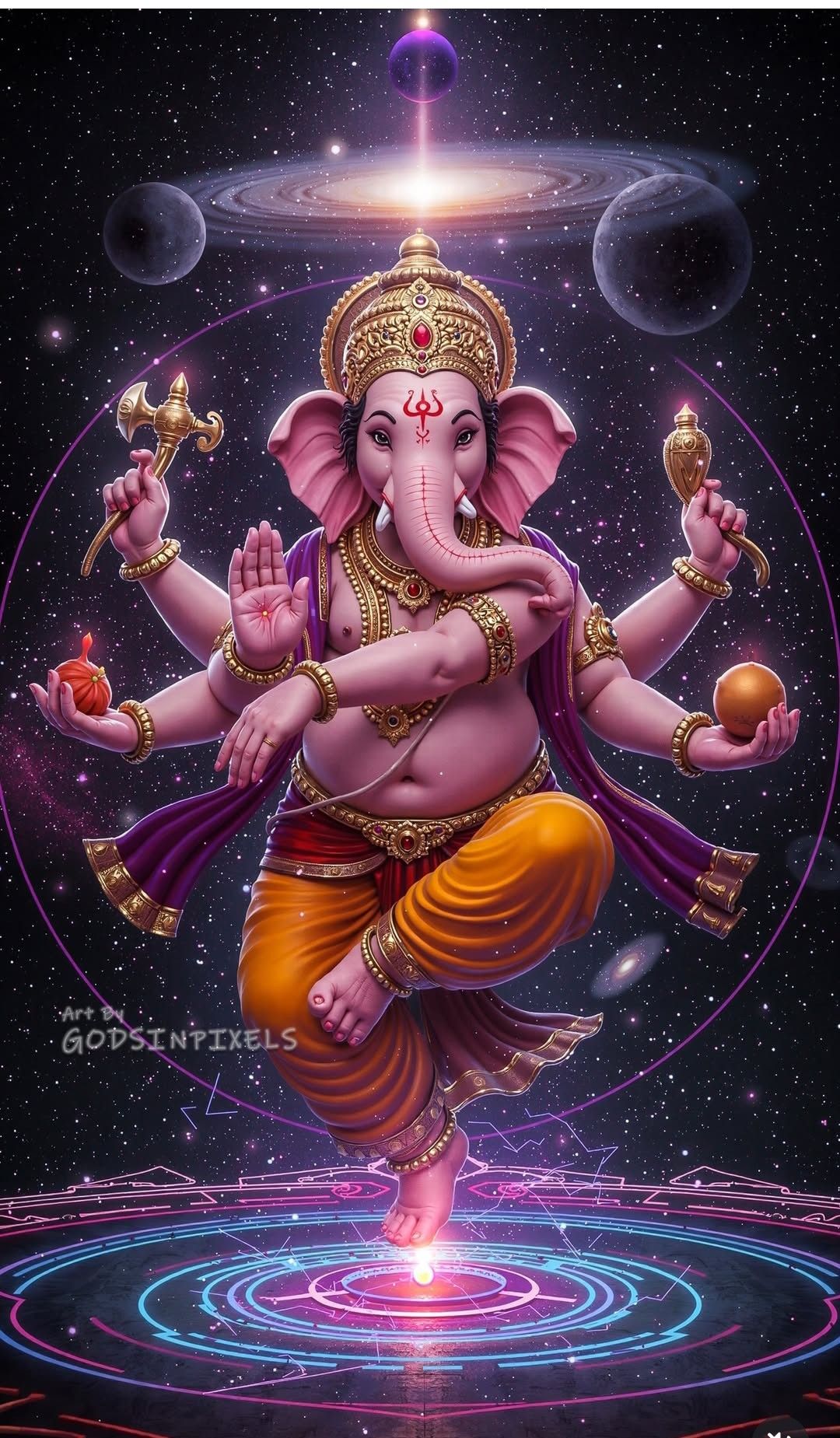 Ganesha amidst cosmic galaxy background