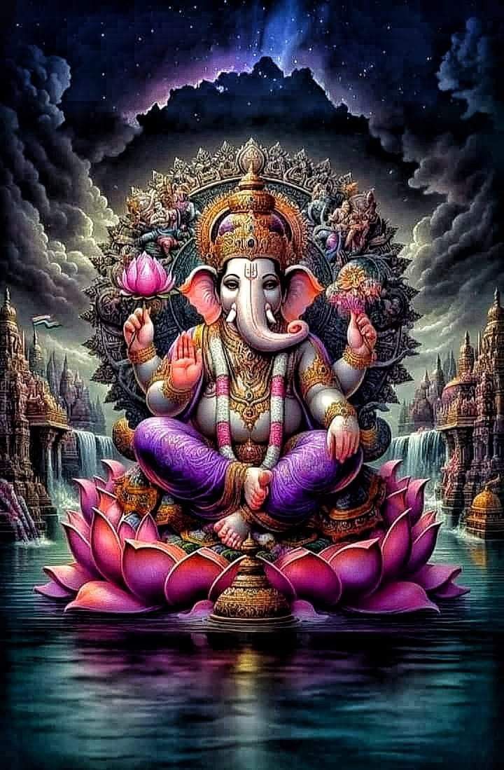 Lord Ganesha seated on a lotus