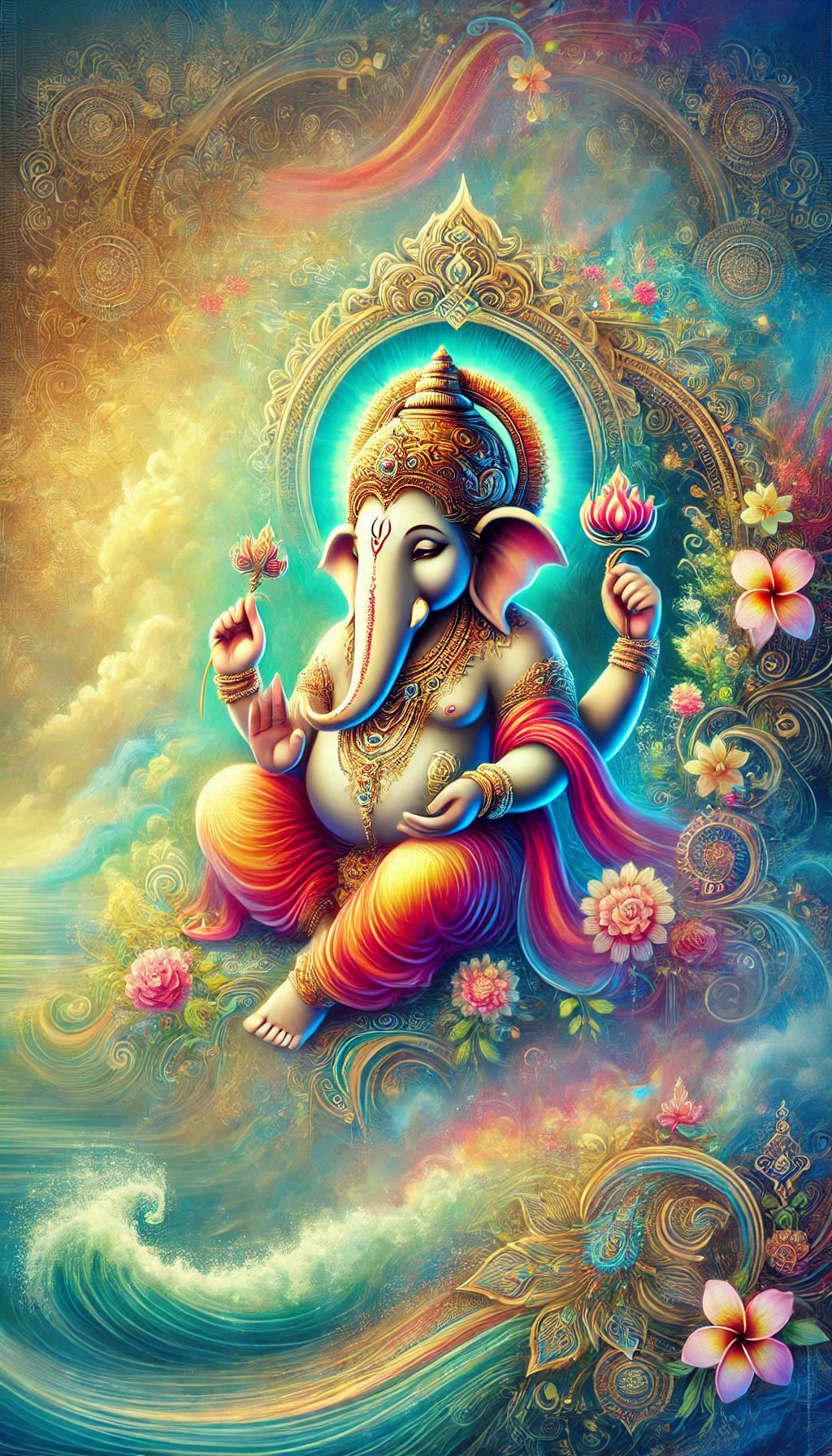 Lord Ganesha with lotus flowers