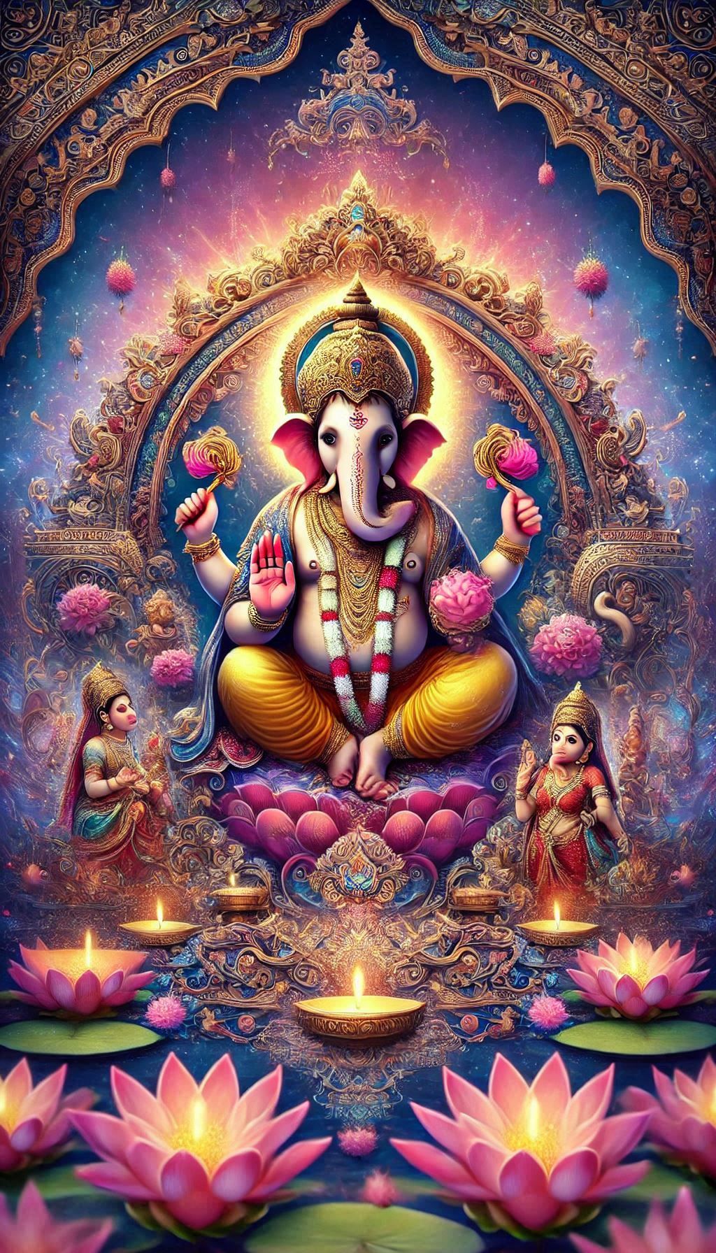 Lord Ganesha on a lotus throne