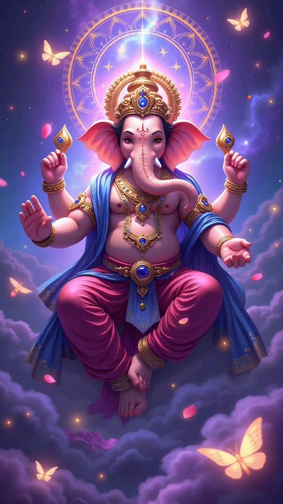 Lord Ganesha bestows blessings from the heavens