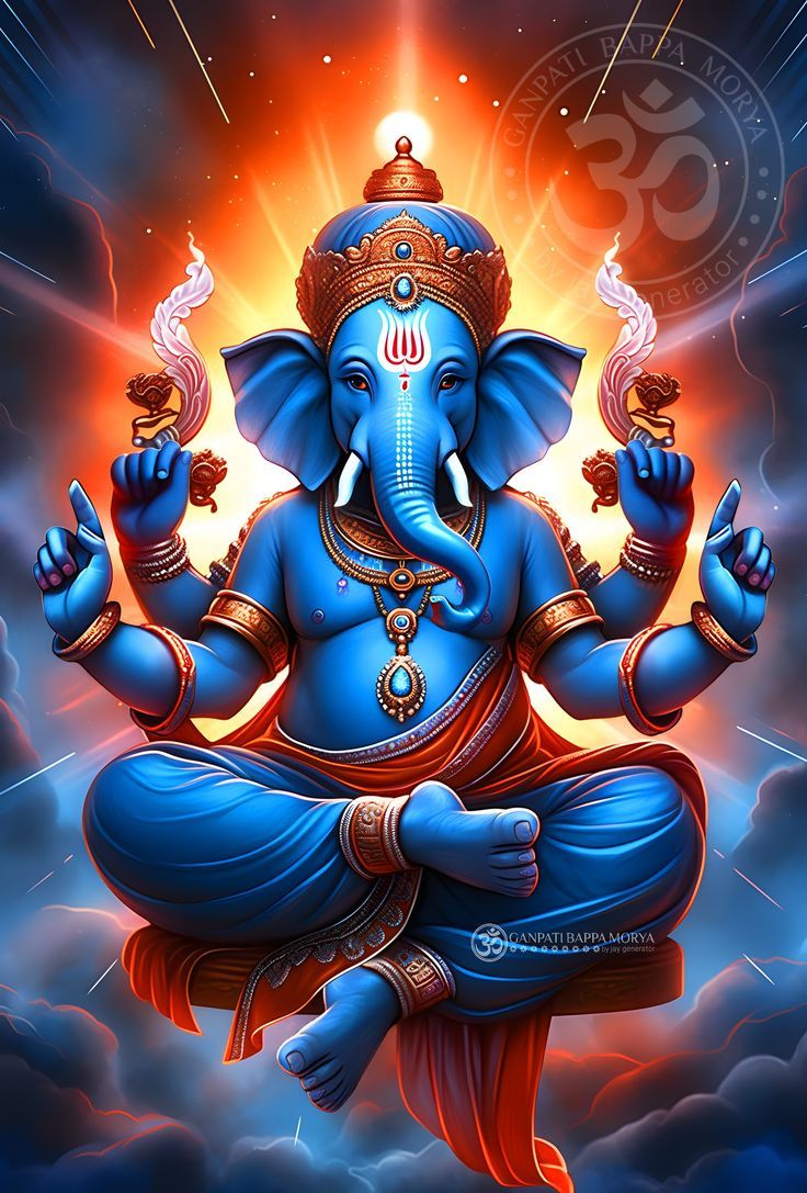 Lord Ganesha in vibrant blue hues.