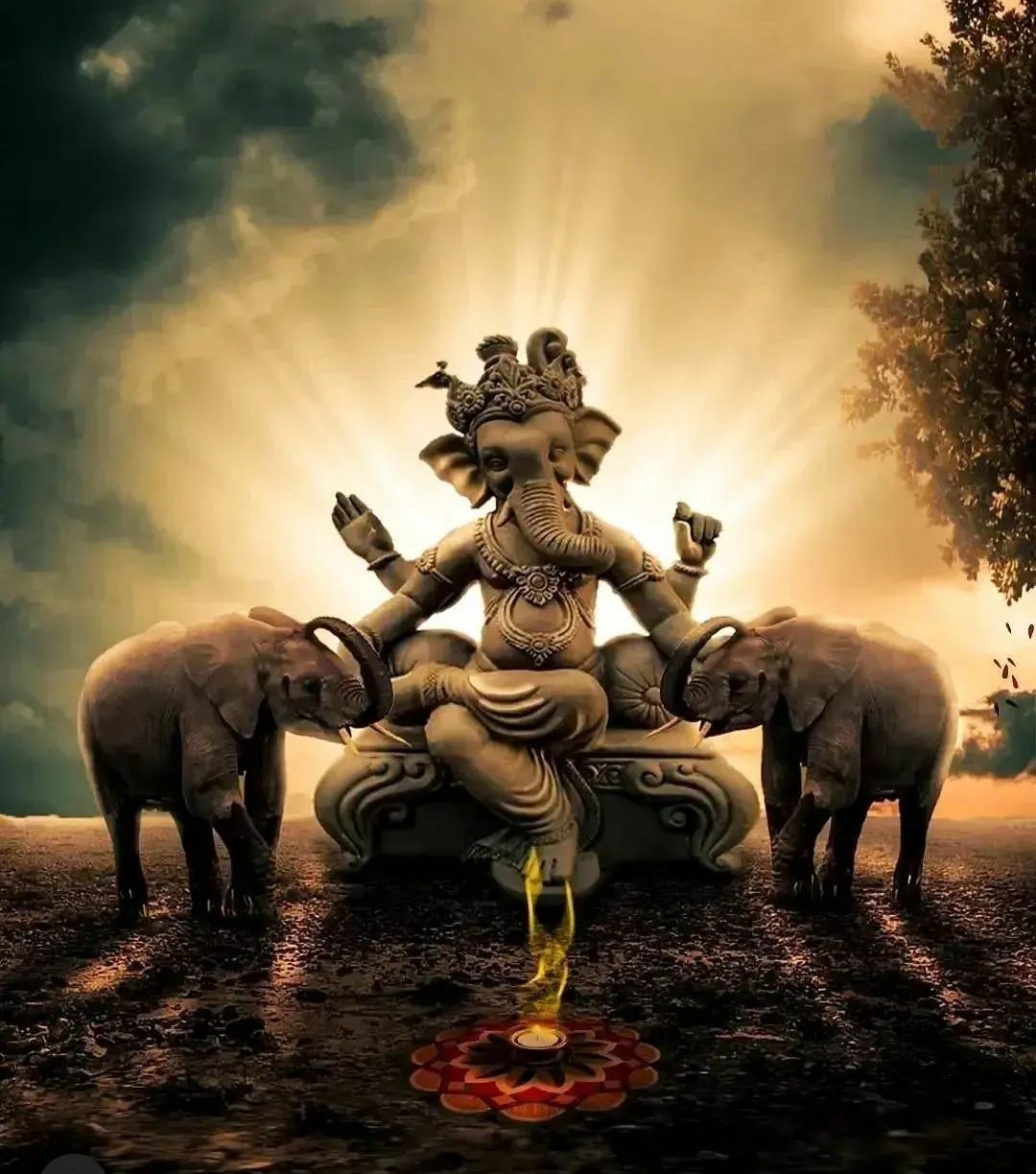 Lord Ganesha on ornate throne