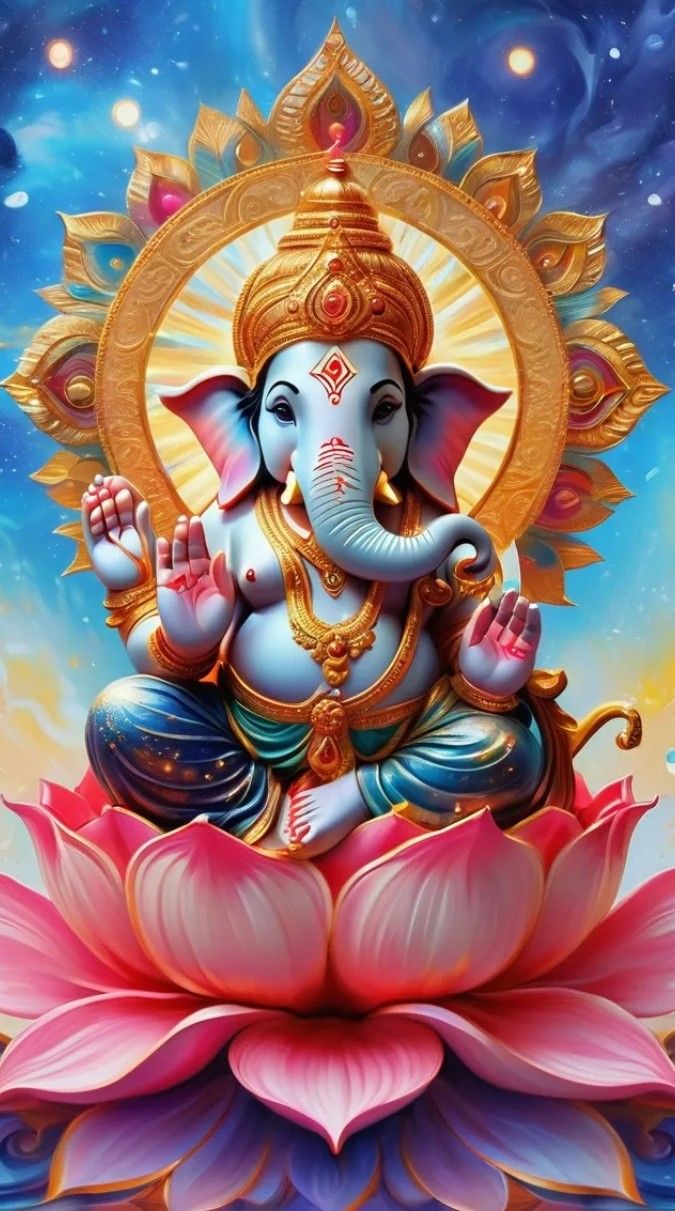 Lord Ganesha on a lotus flower.