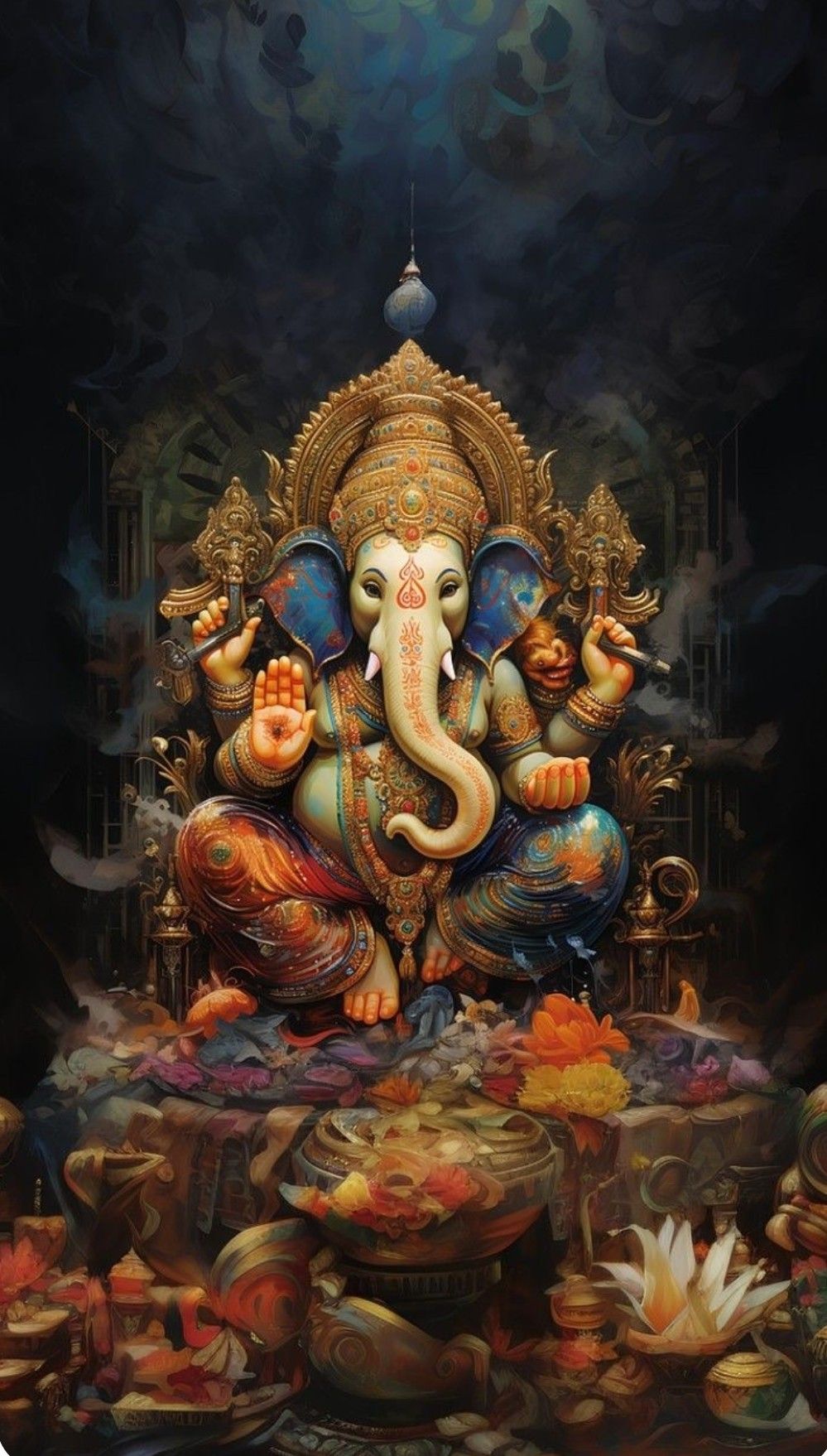 Lord Ganesha with modaks and lotus