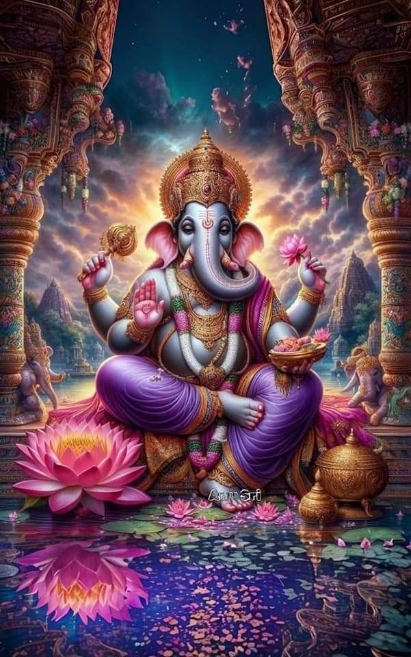 Lord Ganesha bestows blessings, divine wallpaper