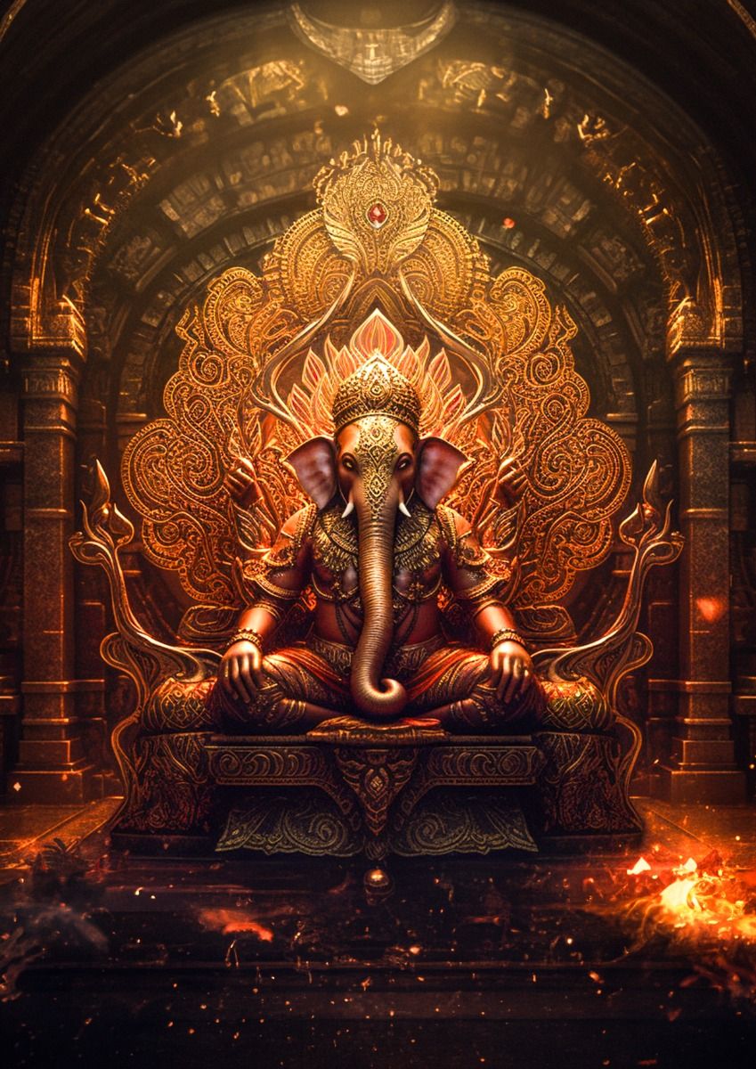 Lord Ganesha seated on golden throne