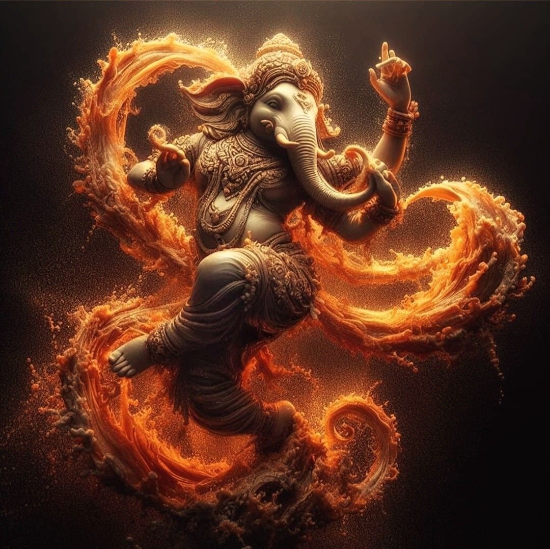 Lord Ganesha emerging from fiery energy